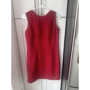 1980s Sag Harbor Polka Dot Midi Red & White Knee Length Dress VTG